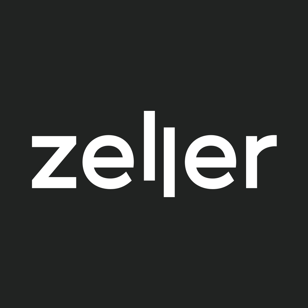 The text Zeller written in white on black background